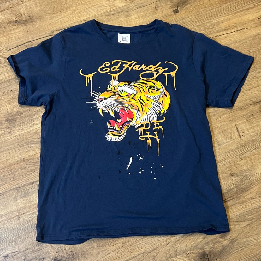 Ed Hardy Men's Navy Blue Graphic T-Shirt Screaming Tiger XL